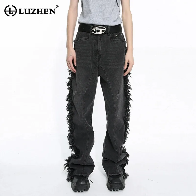 

LUZHEN Vibe Men's Jeans High Street Spring Personality New Ragged Edge Splicing Denim Pants Trendy Designer Male Trousers 9C5093