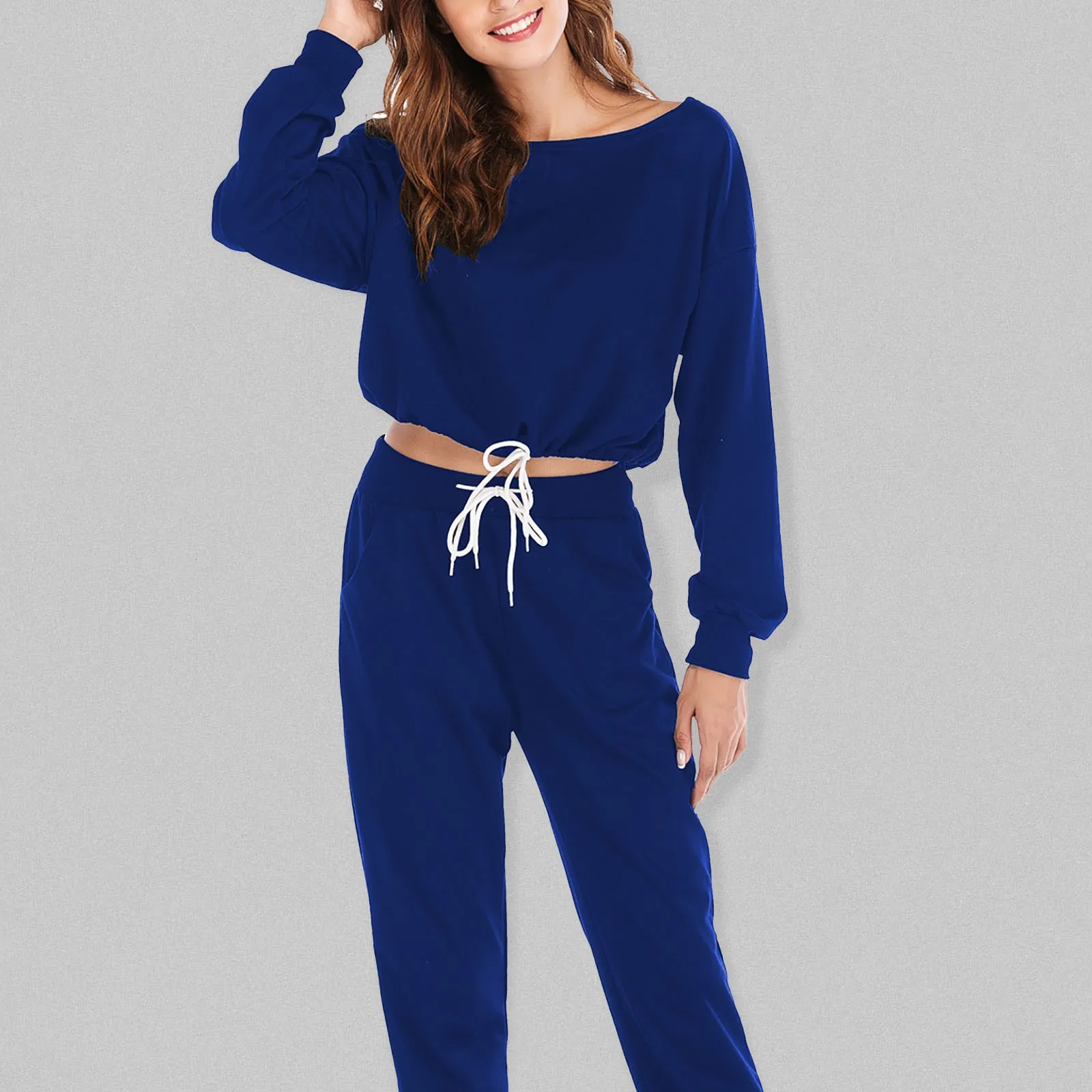 

2pc Autumn Casual Tracksuits 2024 Solid Color Loose Pullover Hoodies Two Piece Set Female Long Sleeve Tops Pants Sportswear