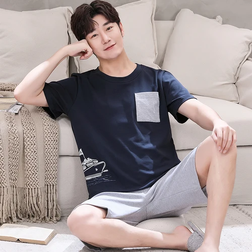 남성용 플러스 사이즈 L-3XL 코튼 홈웨어, 수면 상의, 반바지, 2 피스 세트, 남성 잠옷, 만화 야간 의류, 드롭 배송 4