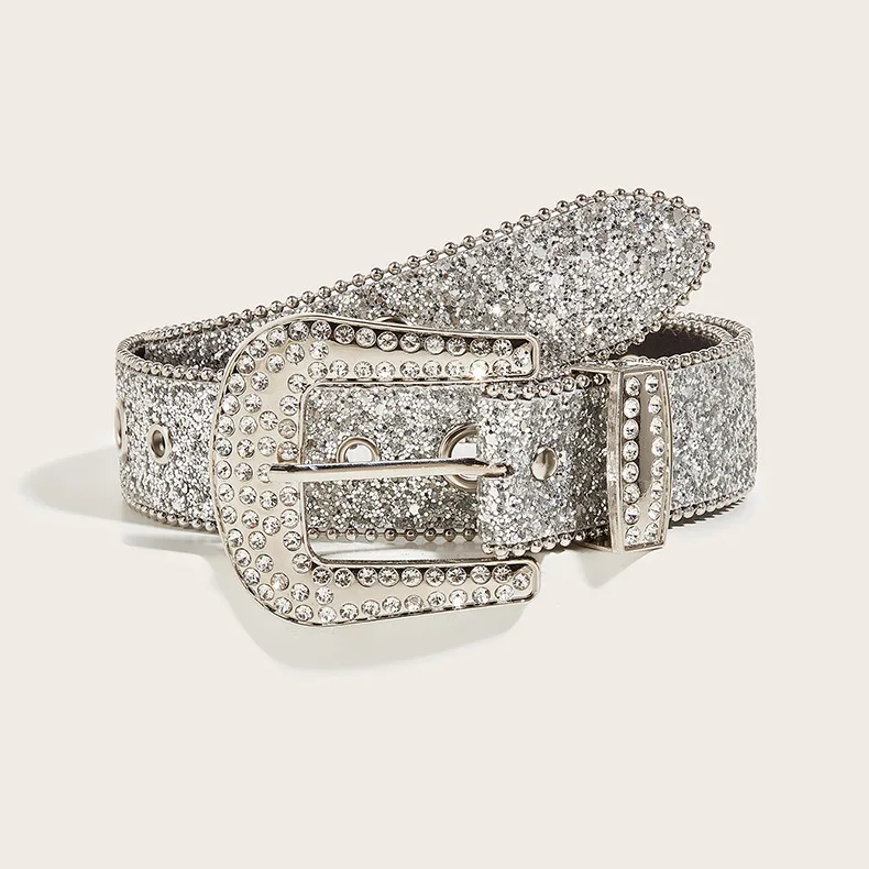 Rhinestone Western Cowgirl Belt - Y2K Sparkling PU Leather Accessory for Women