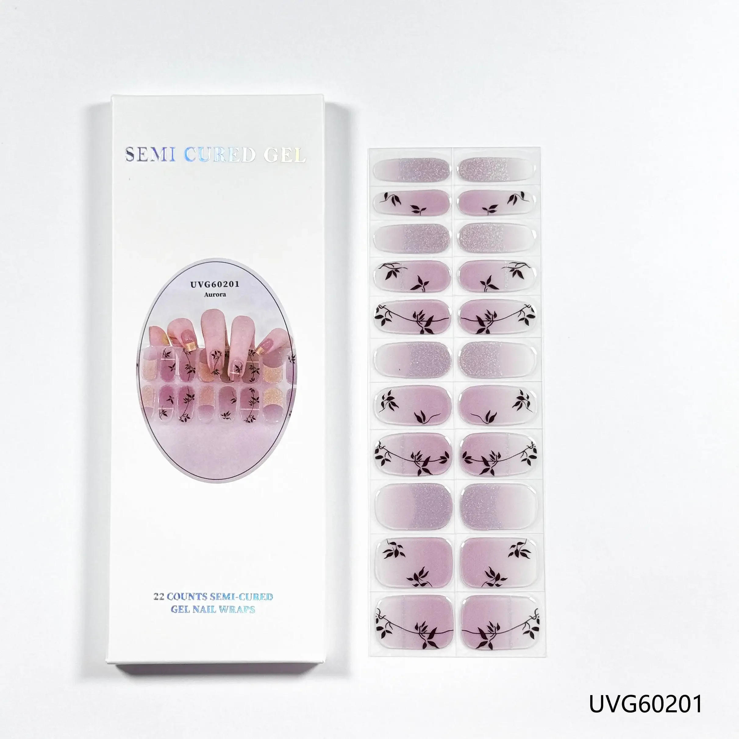 22Tips Semi-Cured Gel Nail Patch Slider Adhesive Waterproof Long Lasting Aurora Full Cover Gel Nail Sticker UV Lamp Needed 6