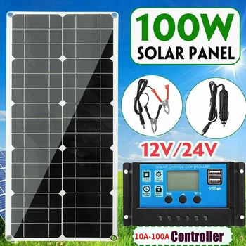 Flexible Solar Panel with Controller Cables Module, Solar Battery for Car, RV, Boat, Camping, Outdoor, 100W, 10A-100A, 12V, 24V 1