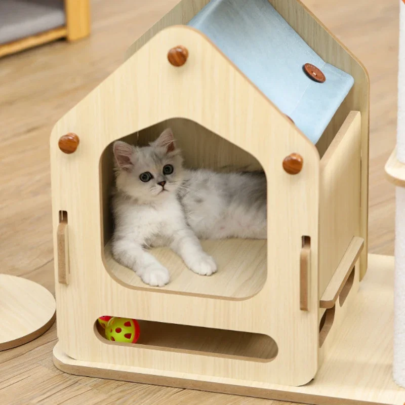 Luxury Cat Villa Solid Wood Multi-layer Board Cat Climbing Frame Large Cat Nest Wooden Cat Rack Cat Scratching Board