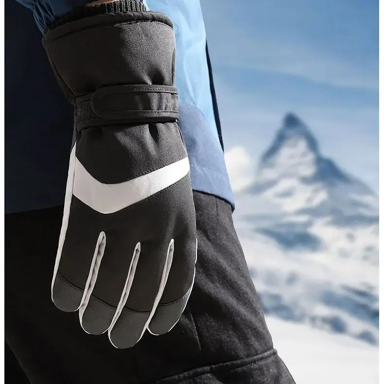 Ski Gloves Men's Winter Cotton Thickened Fleece Warm Windproof Cold Outdoor Cycling Car Waterproof Touch Screen Winter Soft 2