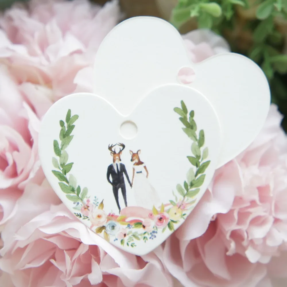 

MR & MRS deer elk merry 50 pcs love heart shape paper labels packaging decor tags wedding favor gifts tag label Scrapbooking DIY