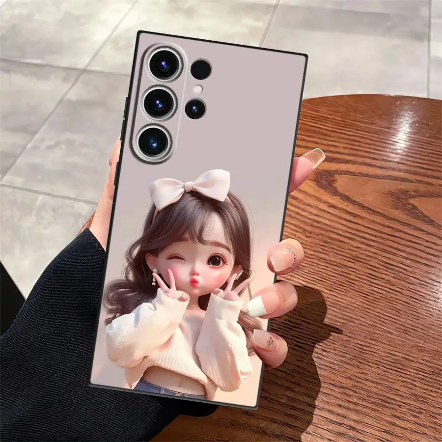 Black Soft Phone Cover with Cartoon Girl Pattern