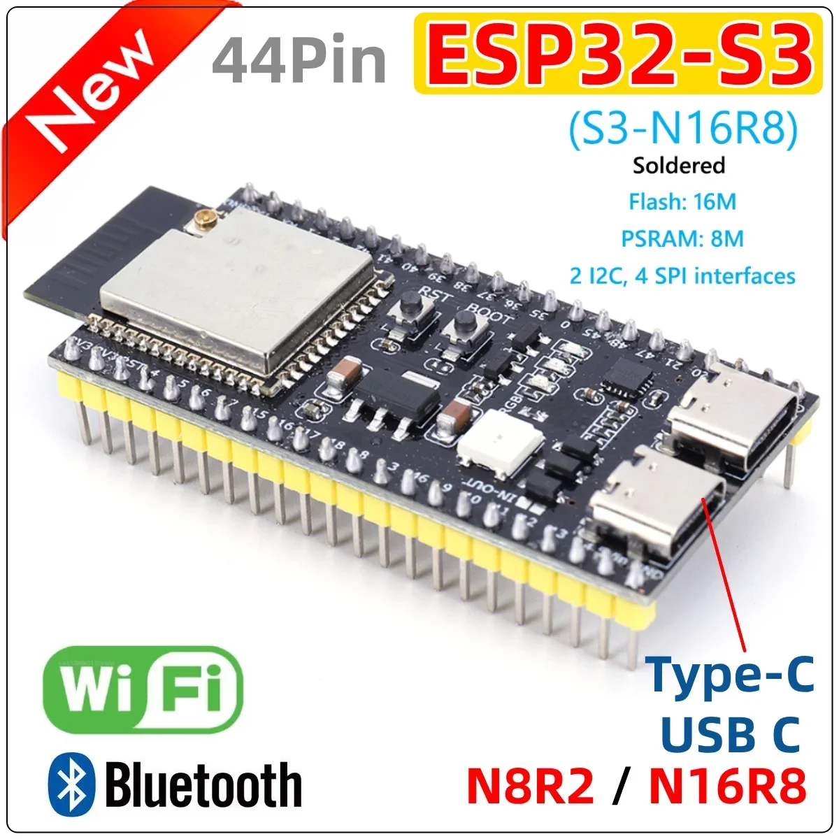 ESP32 S3 Development Board ESP32-S3-DevKitC-1 Bluetooth 2.4G Wifi Module Arduino 8MB PSRAM 16MB FLASH N16R8 Dual Type-C 44P
