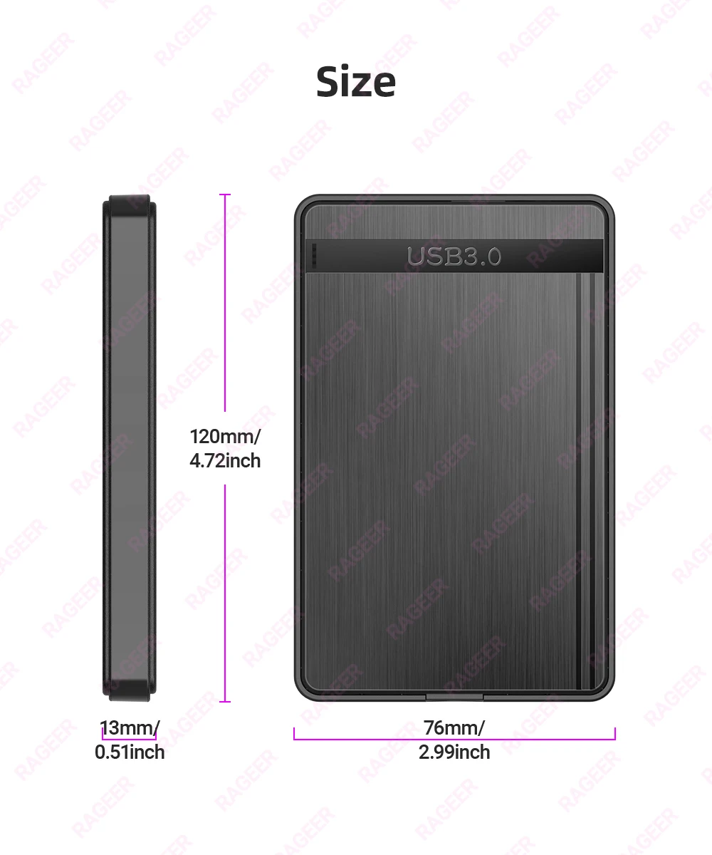 RAGEER SATA 2,5-Zoll-HDD-Gehäuse USB3.0 zu SATA 3.0 5 Gbit/s externes Festplattengehäuse für 7 mm/9,5 mm 2,5-Zoll-HDD-SSD, unterstützt UASP – Detail 11