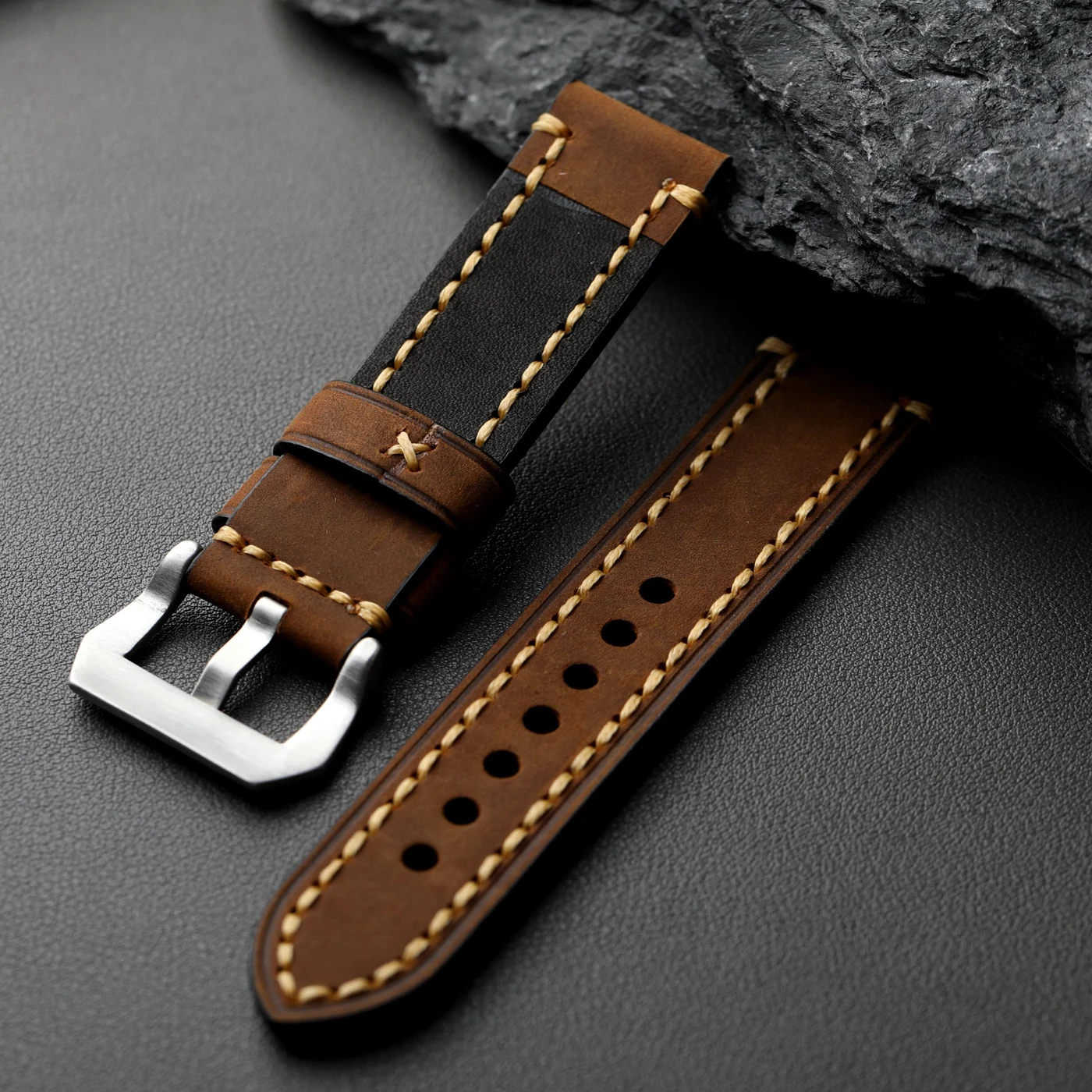 Handmade Vintage Mad Horse Leather Strap - Genuine Cowhide in Brown, Black, or Grey
