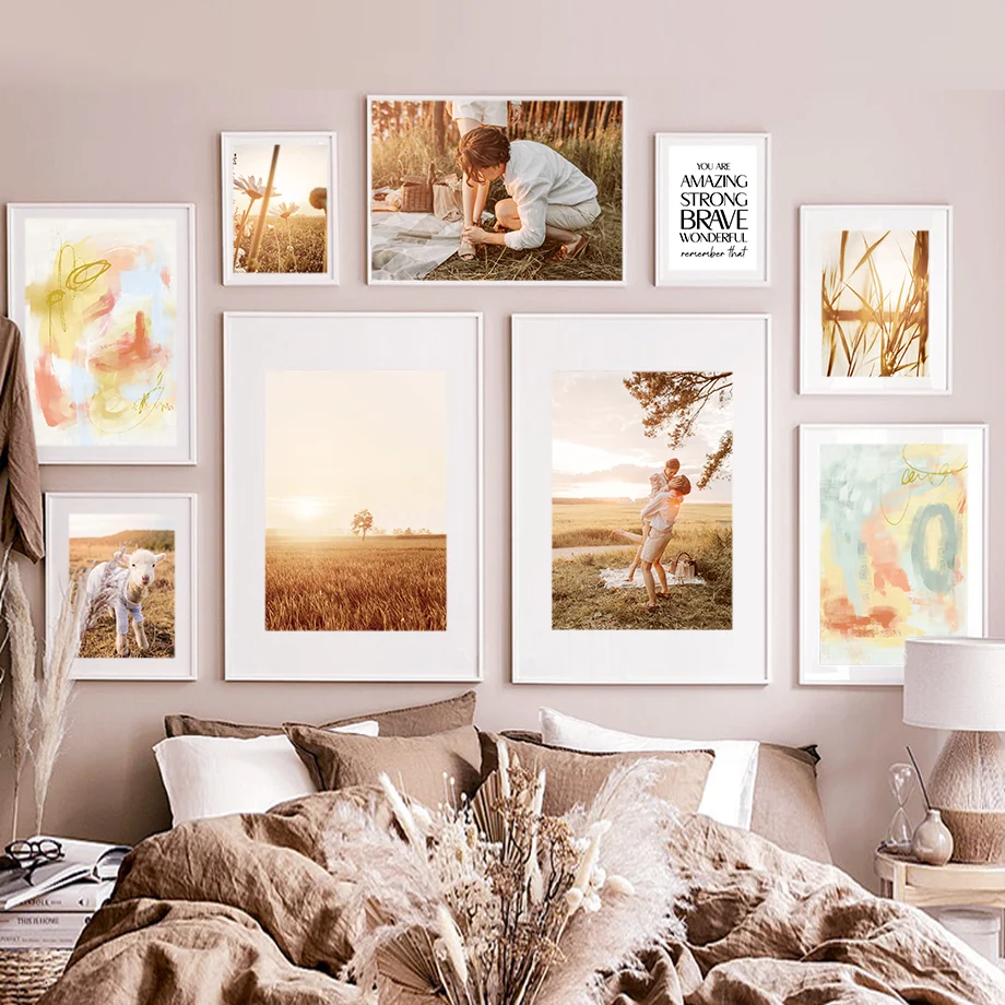 

Couples Vacation Wheat Flower Meadow Sheep Natural Scenery Canvas Painting Poster And Prints Wall Pictures For Living Room Decor