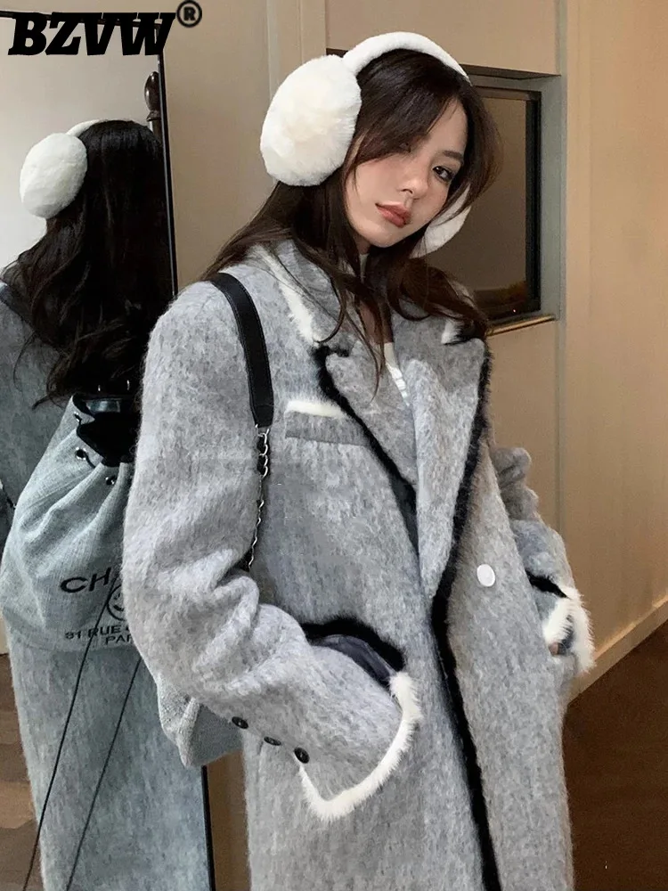 

BZVW Grey Woolen Coat For Women's Winter 2023 New Korean Version Loose Medium Length Thickened Double Faced Cashmere Jacket