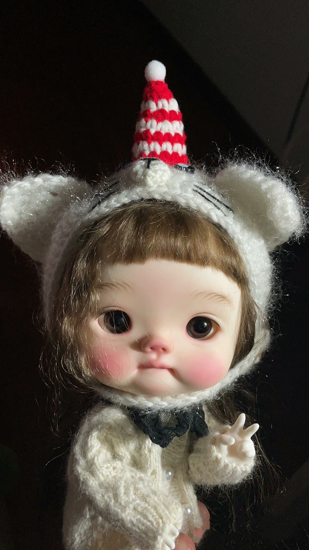 2026 새로운 귀여운 블라이스 모자 고양이 크리스마스 모자 탑 핸드메이드 울 모자 (블라이스, 큐베이비 인형 액세서리에 적합)