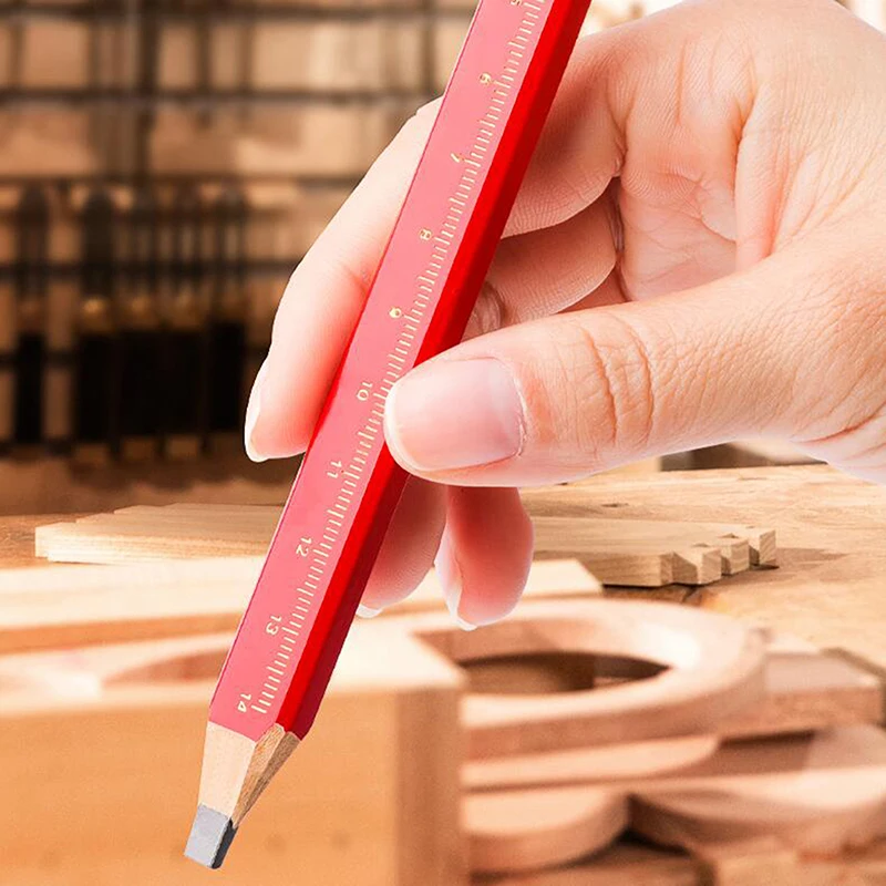 Woodworking Thick Core Pencils with Scale - 12-Pack in Black/Red