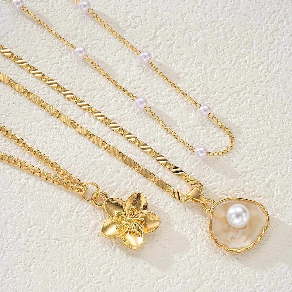 3pcs Set Minimalist Elegant Seashell Flower Faux Pearl Necklace For Women Summer Beach Dating Party Daily Wear Jewelry Gifts