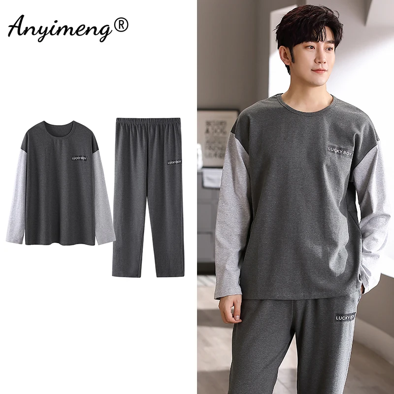 ملابس نوم طويلة الأكمام من القطن للرجال ، ملابس نوم رجالية ، بيجاما الحد الأدنى الكبير ، ملابس المنزل الترفيهية ، الخريف والشتاء ، L إلى 4XL ، جديد