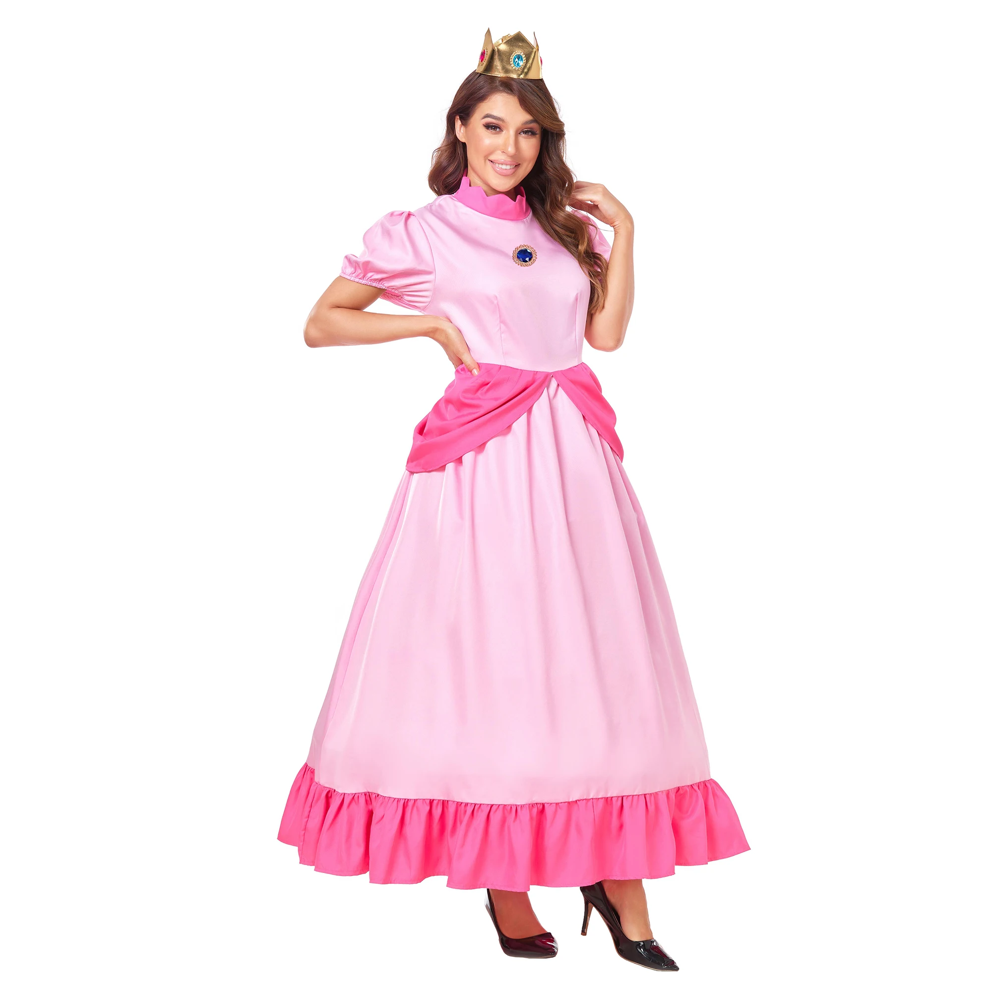 Costume cosplay papà principessa Peach Abito rosa pesca Abito blu
