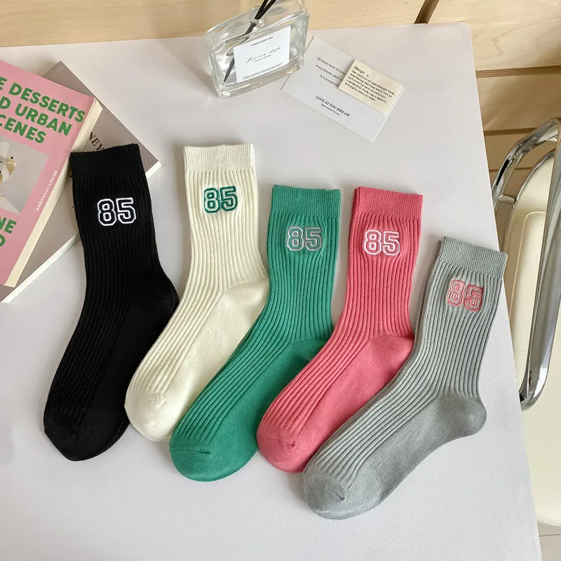 

Носки женские хлопковые однотонные, простые повседневные модные мягкие носки для женщин и девушек, с рисунком цифр, 10 пар