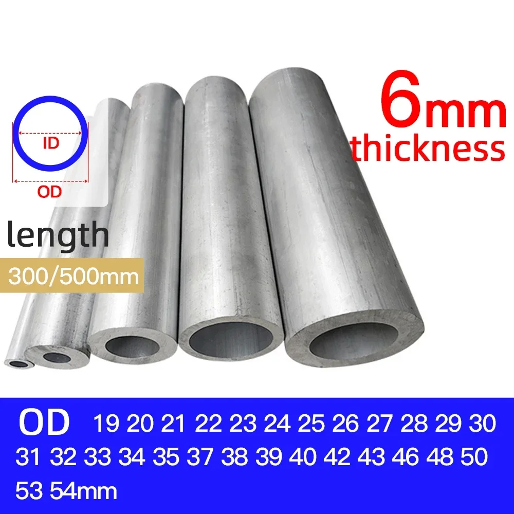 

Aluminium Pipe 6mm Thickness 19-54mm OD Straight 300mm 500mm Long Round 6063 Aluminum Alloy Tube