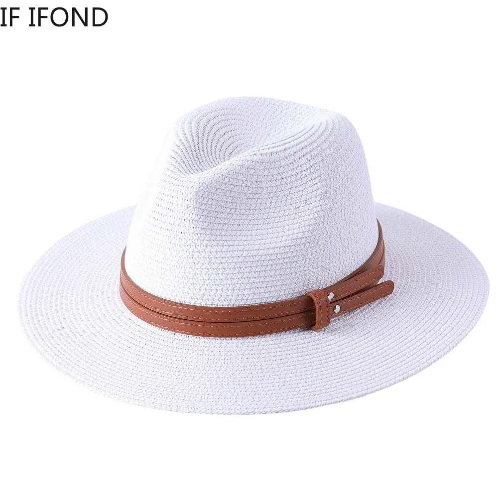 

56-58-59-60CM New Natural Panama Soft Shaped Straw Hat Summer Women/Men Wide Brim Beach Sun Cap UV Protection Fedora Hat