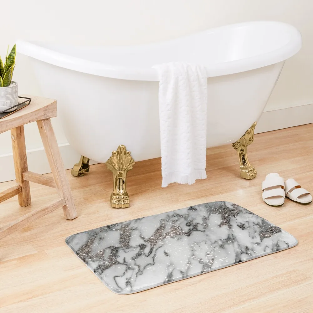 Classic White Marble Silver Glitter Glam #1 (Faux Glitter) #marble #decor #artBath Mat Rugs Baths Bedroom Mats