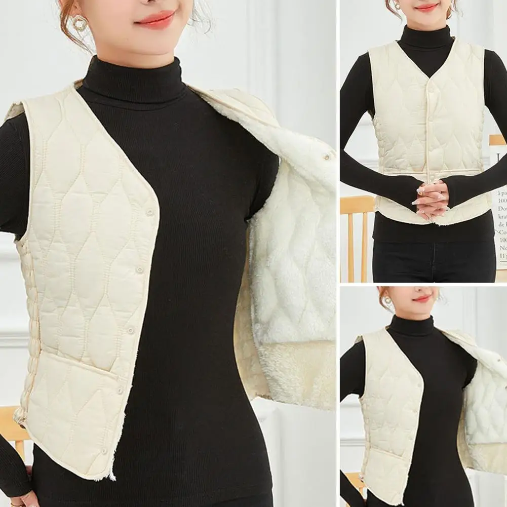 Single-breasted Women Waistcoat Stylish Women's V-neck Cardigan Warm Padded Sleeveless Vest Coat with Slim Fit Solid Color luckymarche padded compact vest for women qwucx22666bkx