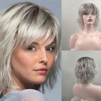 HAIRJOY Parrucca grigia per capelli sintetici per donne bianche Parrucche corte ricce per l'uso quotidiano nelle feste