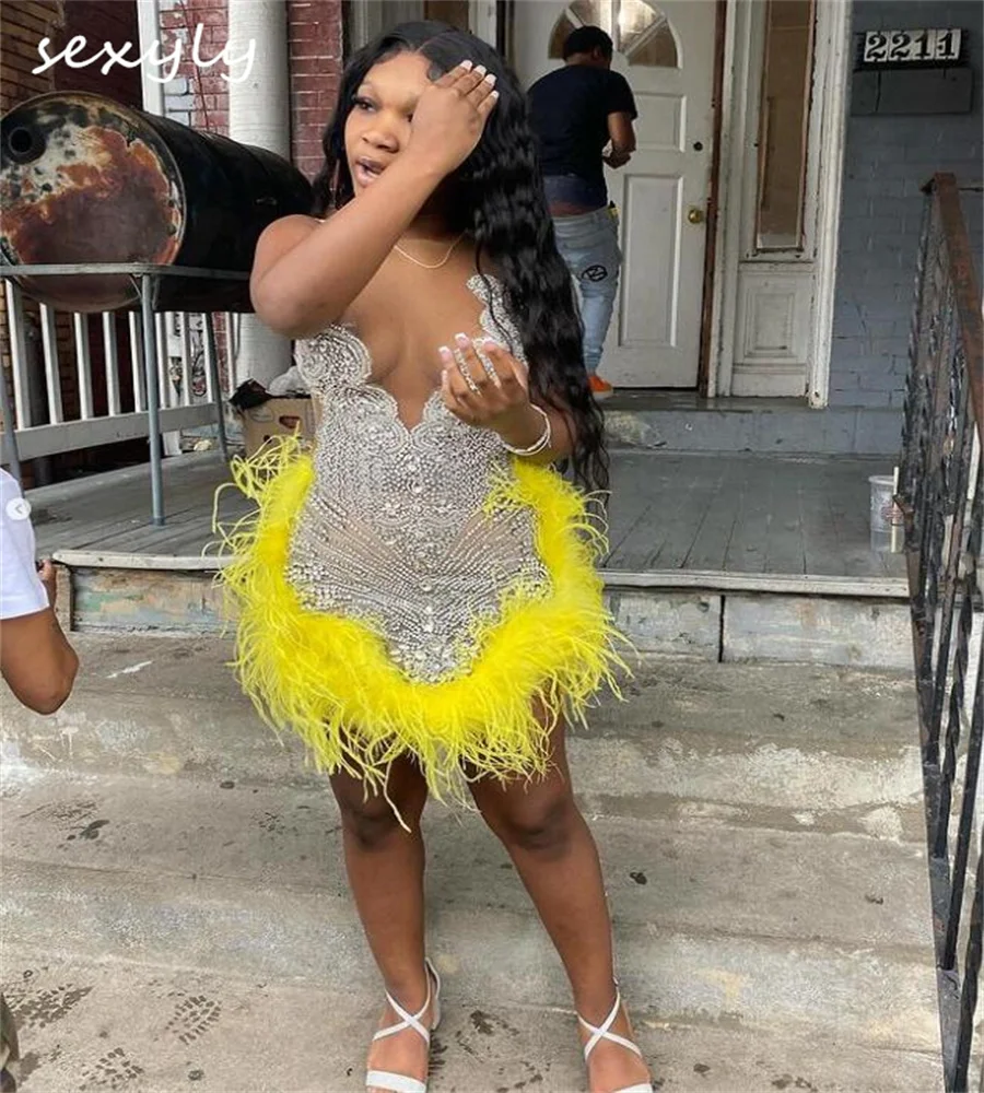 

Желтое женское платье для выпускного вечера, сексуальное женское мини-платье, короткое коктейльное платье, роскошное официальное вечернее платье для выпускного вечера