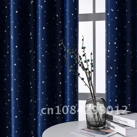 

Blackout Curtains for Living Room Bedroom Modern Printed Star Window Curtains for Children Treatment Drapes Finished Blue Cloth