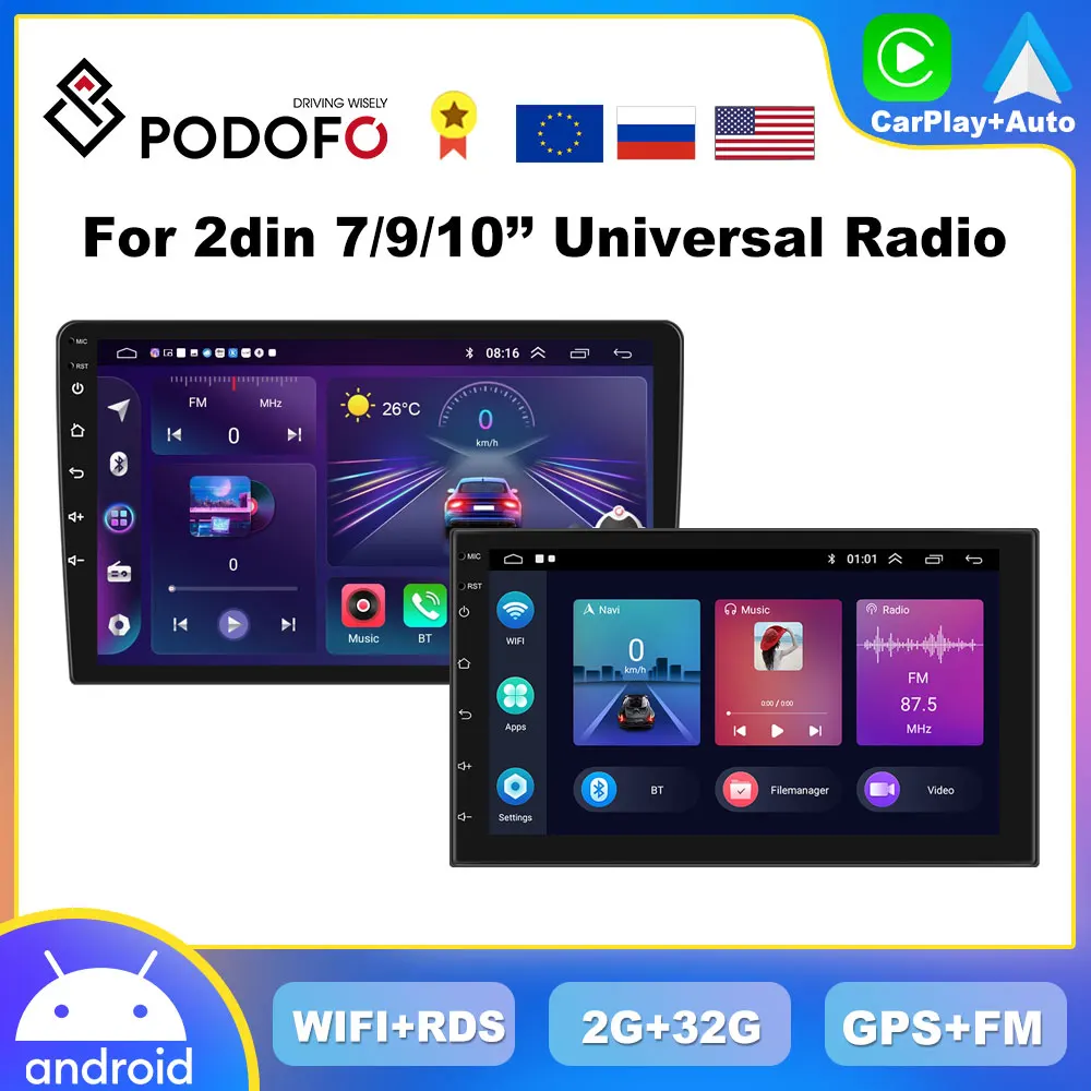 Podofo 9 10 Car radio Multimedia Video Player Android 2 din For Nissan Toyota Kia VW