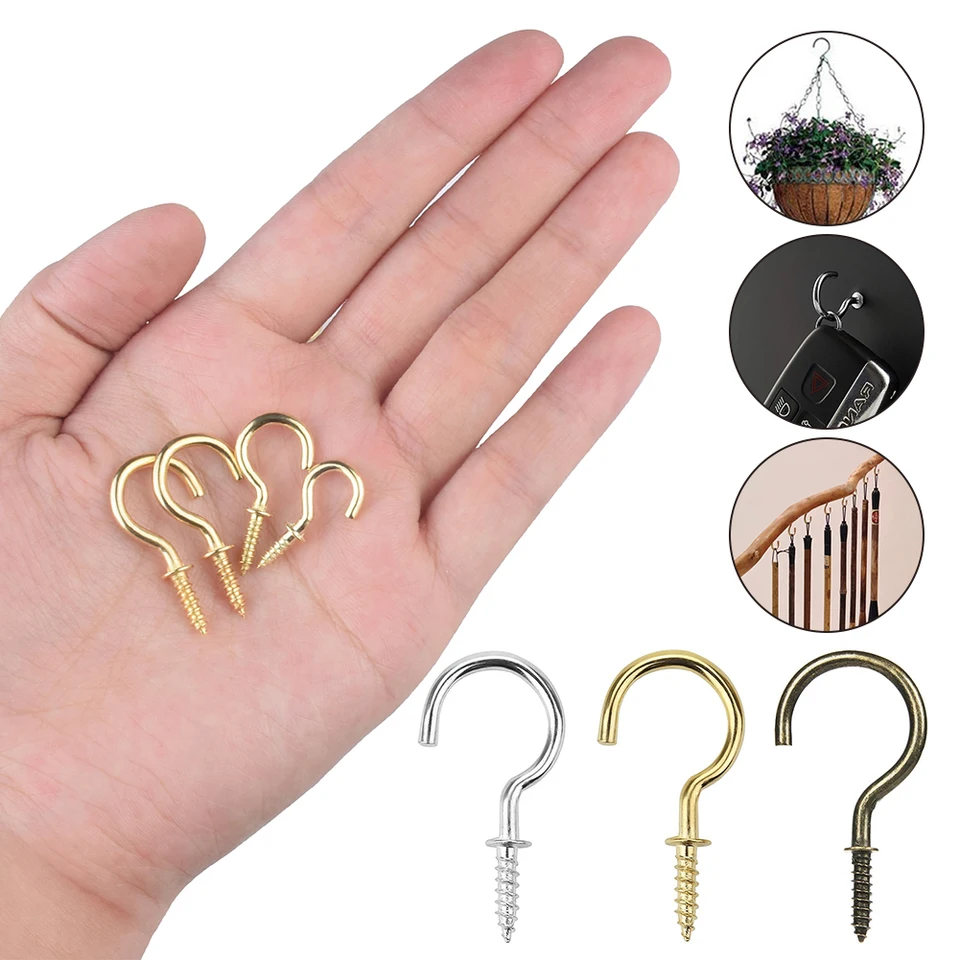 HJZHII 100pcs Small Screw Hooks - Mini Metal Ceiling Hooks For Hanging Jewelry, Plants, Lights