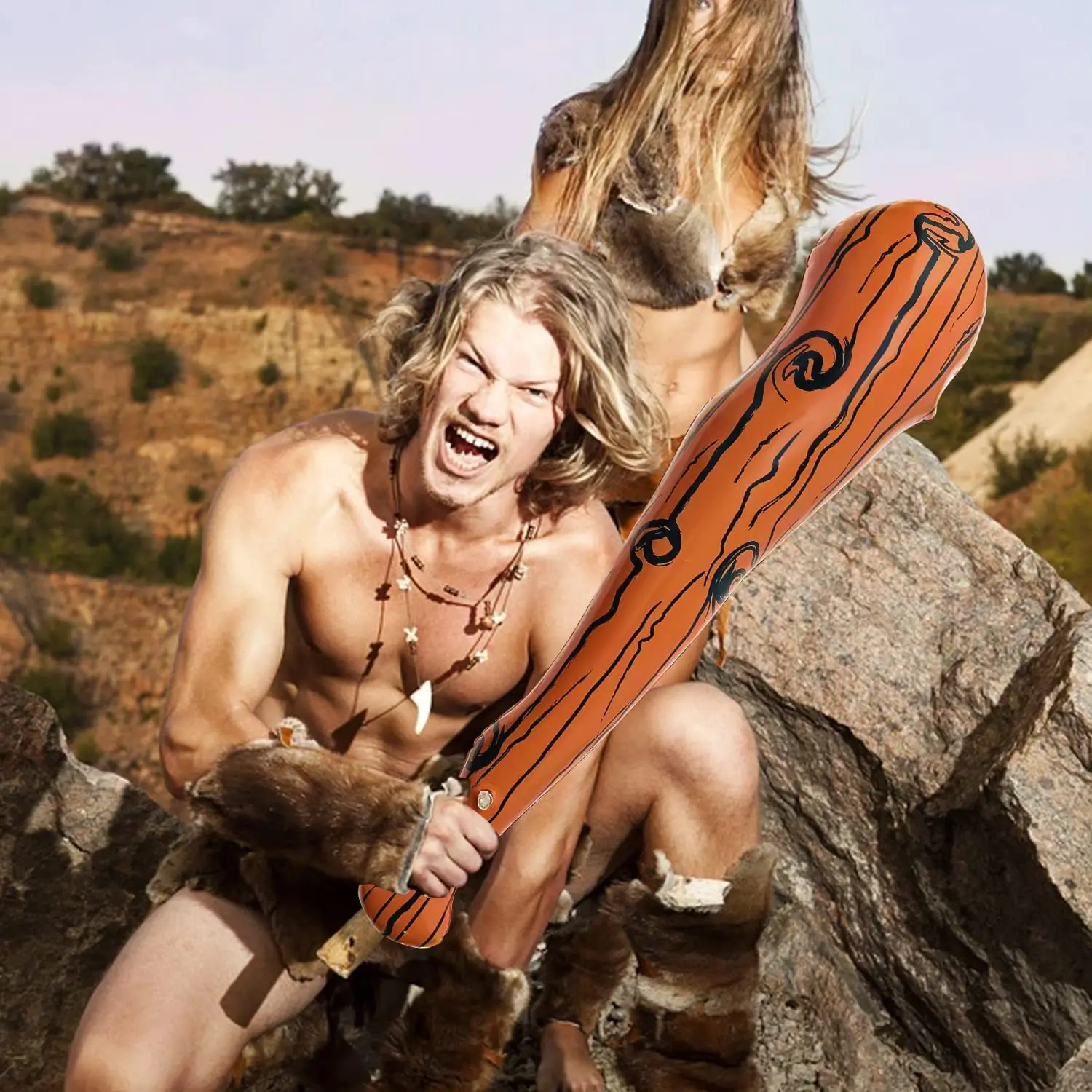 Simulated Wooden Inflatable Stick Thickened PVC Stage Performance Prop Inflatable Stick Wild Man Hammering Expelling Monster