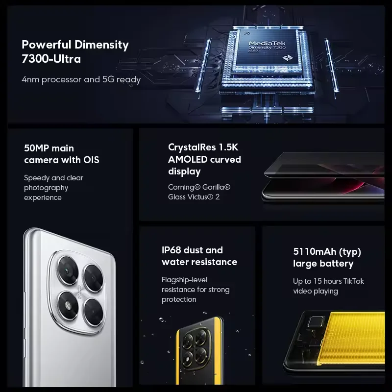 POCO X7 5G Smartphone Dimensity Global Version 6.67" AMOLED 120Hz 5110mAh Fast Charge 50MP Camera NFC