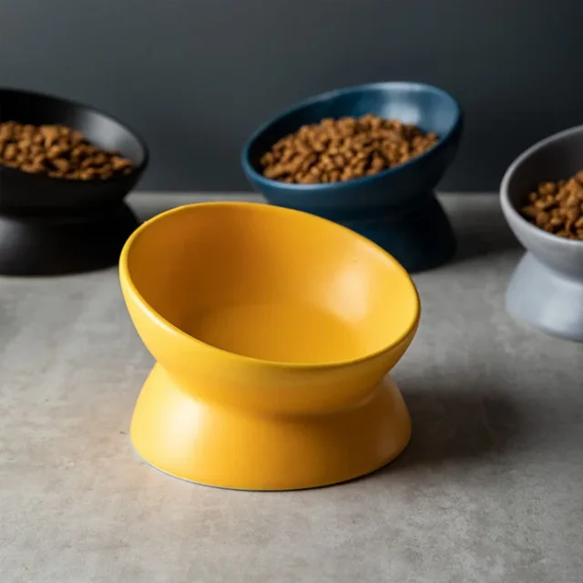 Elevated Cat Bowls Small Dog 15° Tilted Raised Food Feeding Dish Ceramics Stand Feeder for Cats and Puppy 6 Colors 4