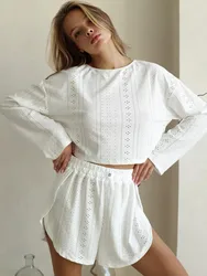 Women's Sexy Nightwear Set with Shorts - M (White)