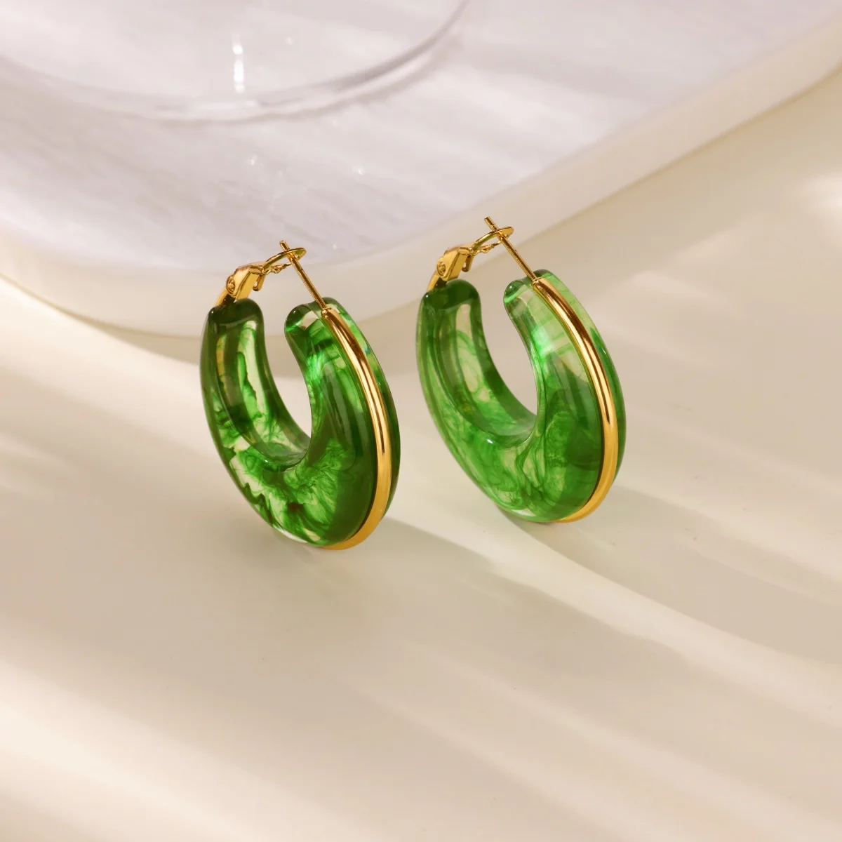 Acrylic Hoop Earrings Gold Color Women Girls