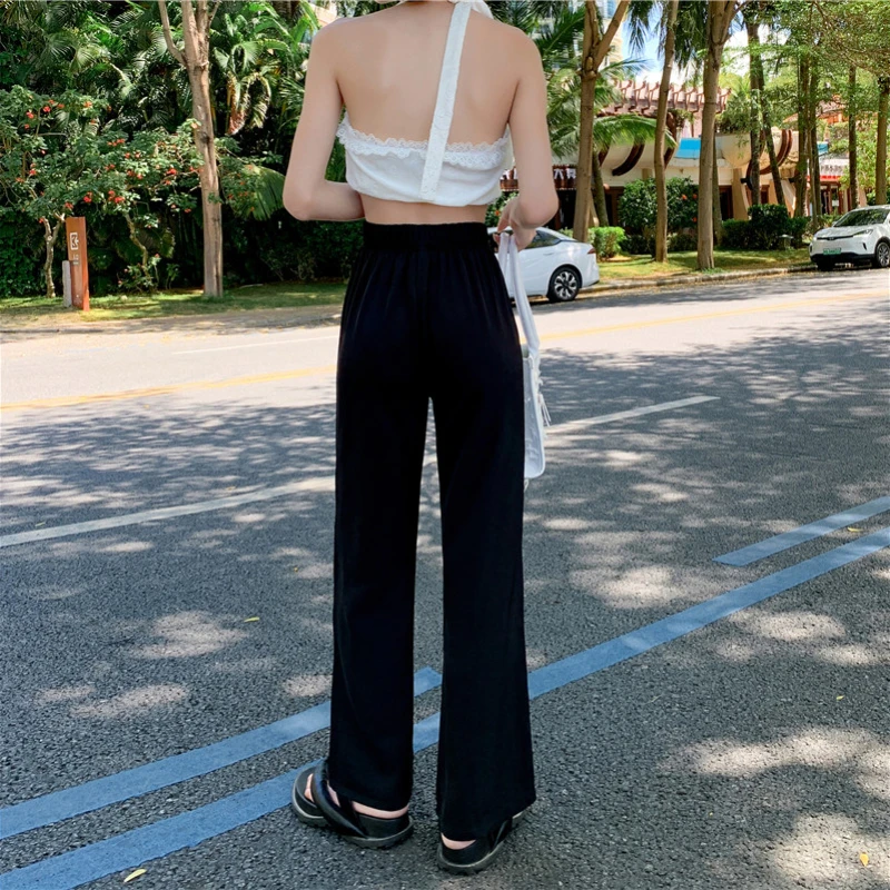 Summer Korean Style Solid Color Elegant Fashion Wide Leg Pants Women High  Waist Casual Loose All Match Oversize Trousers Female - AliExpress