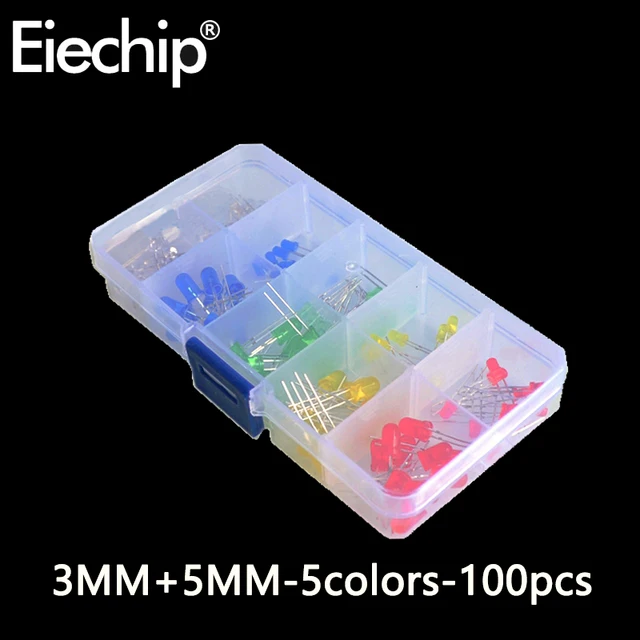 100pcs/200pcs 3mm 5mm LED Diode Assorted Kit White Green Red Blue Yellow Orange F3 F5 Leds Light Emitting Diodes electronic kit 3MM-5MM-100pcs