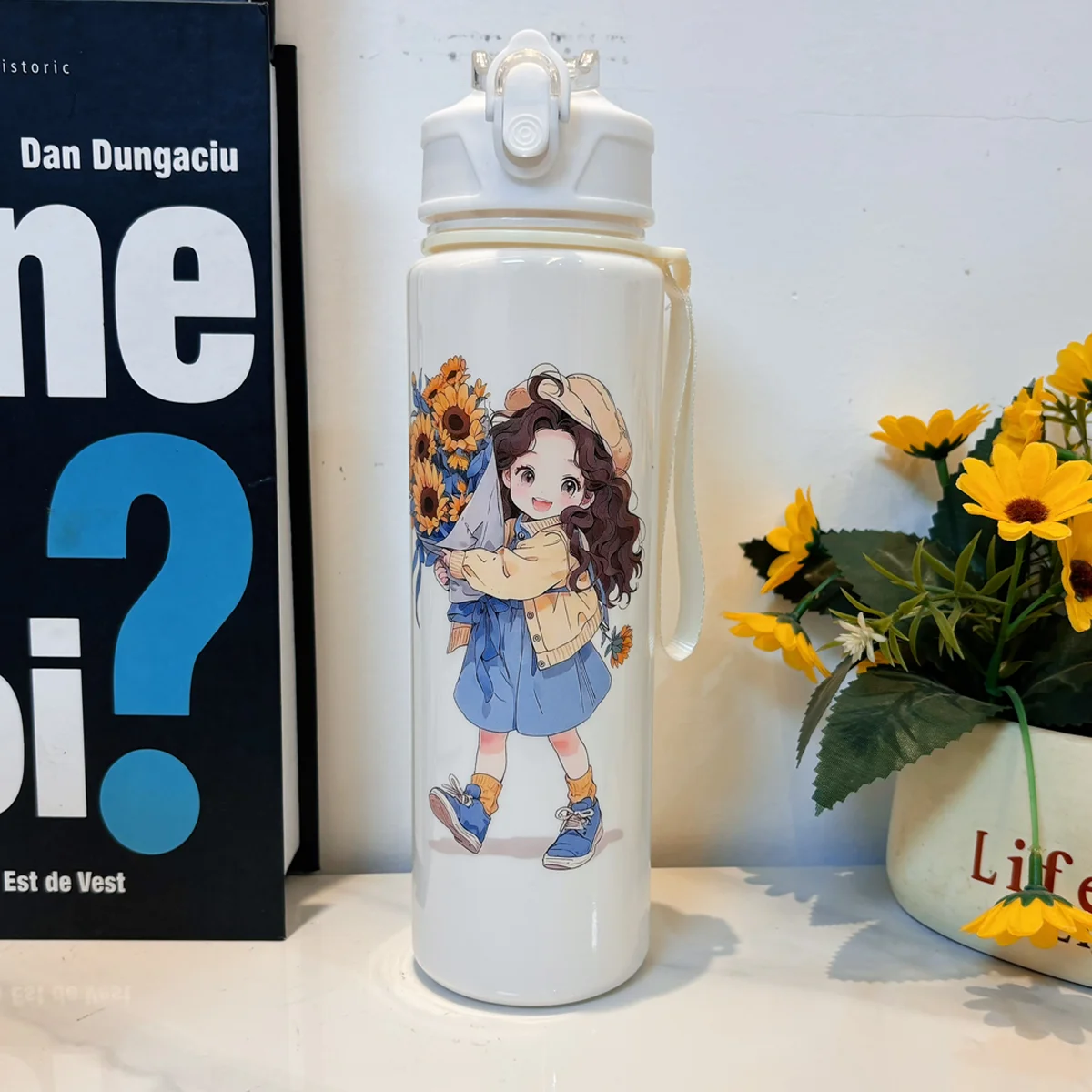 BPA İçermeyen Açık Hava Spor Su Şişesi 750ml Karikatür Köpek Tasarımlı Sızdırmaz Seyahat Bardağı Kamp Yürüyüş Okul Hediyesi Çiftler İçin