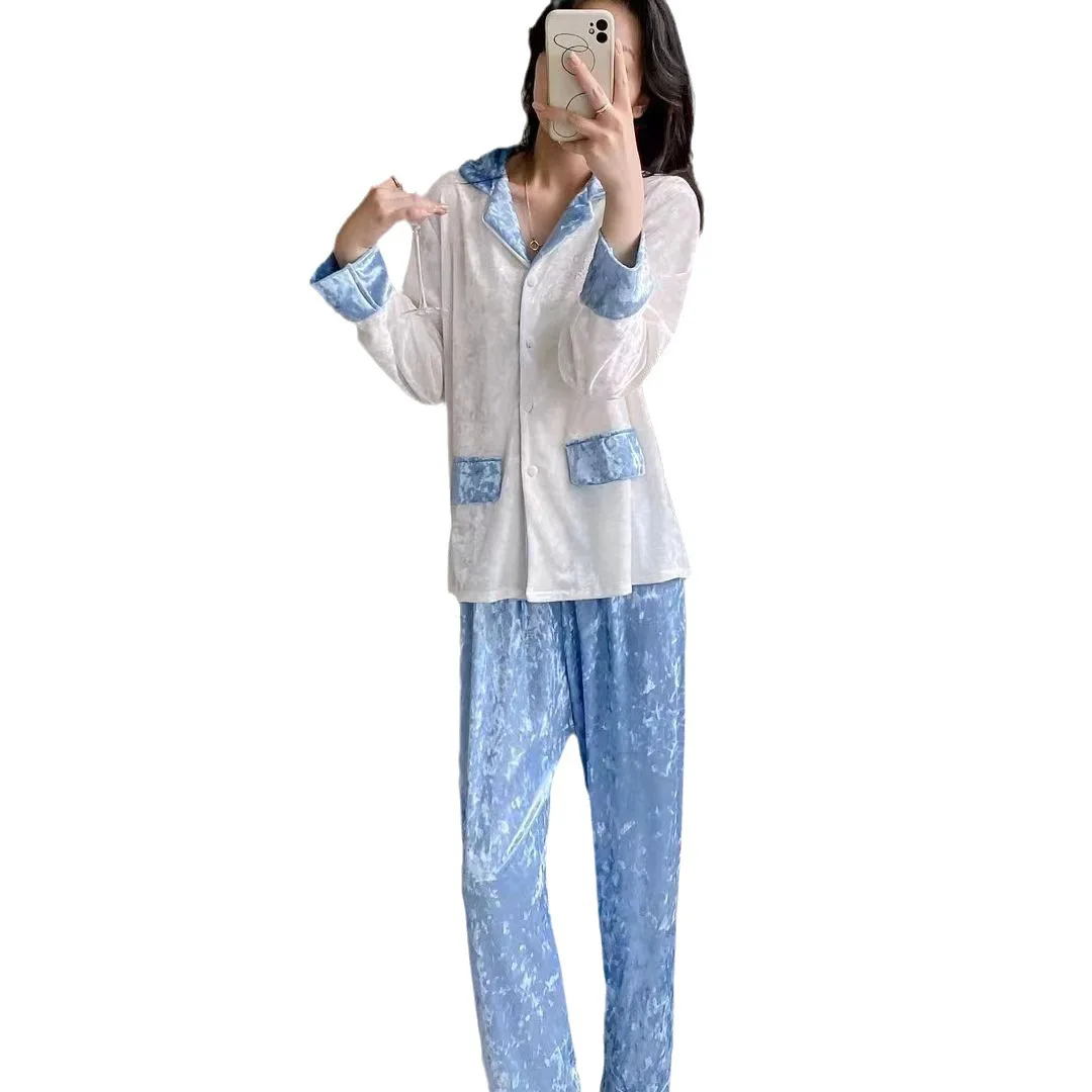 Autumn and Winter New Golden Velvet Pajamas Women's Long sleeved Pants Loose Casual Home Fury Set Can be Outworn