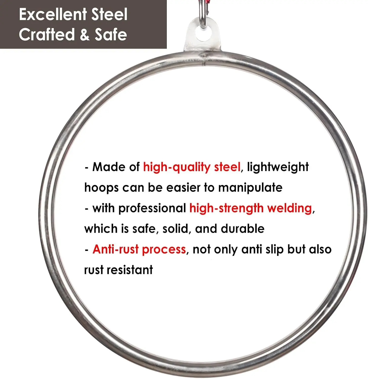 Single Point Lyra Hoop, 17 Inch Small Aerial Hoop for Kids/Adults/Beginners, Mini Stainless Steel Circus Aerial Yoga Hoop