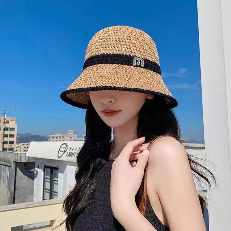 여성용 야외 자외선 차단 태양 모자, 접이식 대야 양동이, 할로우 스티칭 파나마 모자, 어부 모자, 여름, 1 개, 신제품