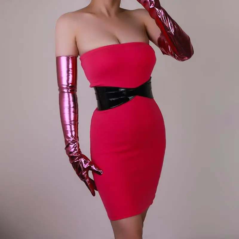 Lange Handschuhe, glänzendes Leder, PU, 61 cm, 60 cm, Kunstlack, Tierdruck, Schlangenleder, Grün, Silber, Python, modische Damen-Sexy-Fäustlinge, Cosplay – Detail 23