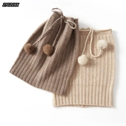 ZYCZCXX High Quality Drawstring Hat for Women Winter Soft Warm Pure Cashmere Hat Adult Outdoor Skullies Beanies Caps Neckscarf