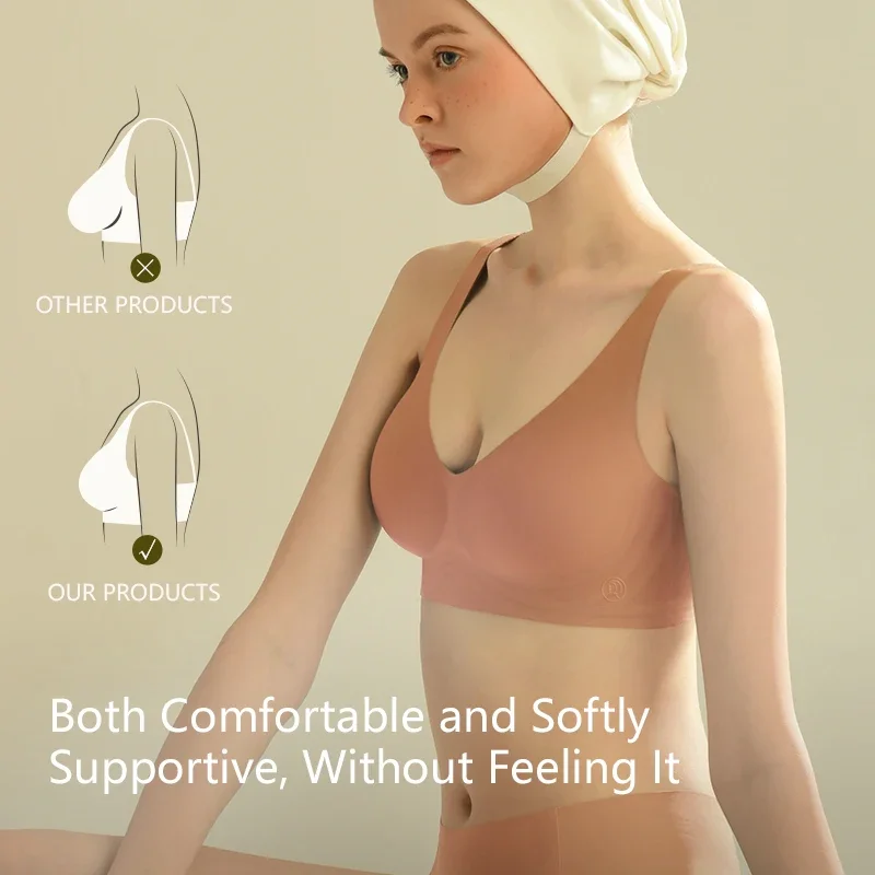 SUJIIN Women's Large Size Seamless Wireless Bras for Women Sexy Plunge Padded Push Up Bra Woman Fixed 3/4 Cup Bralette Underwear