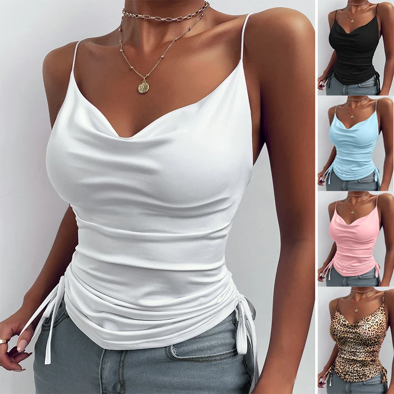 Womens Fashion Summer Clothes Casual Sleeveless Halter Top Solid Color Camisole  Ladies Off Shoulder Shirts Loose Blouse Plus Size Cami Tank Tops