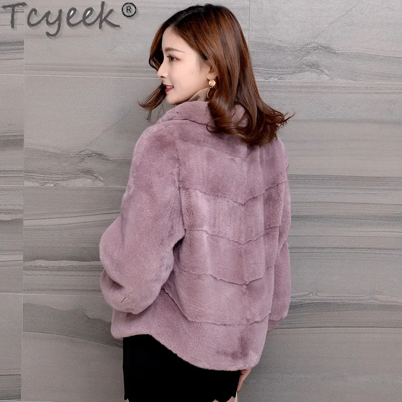 Tcyeek High-end Real Fur Coat Women Natural Female Mink Fur Coats Stand Collar Winter Clothes Women\'s Fur Jacket Fourrure Femme
