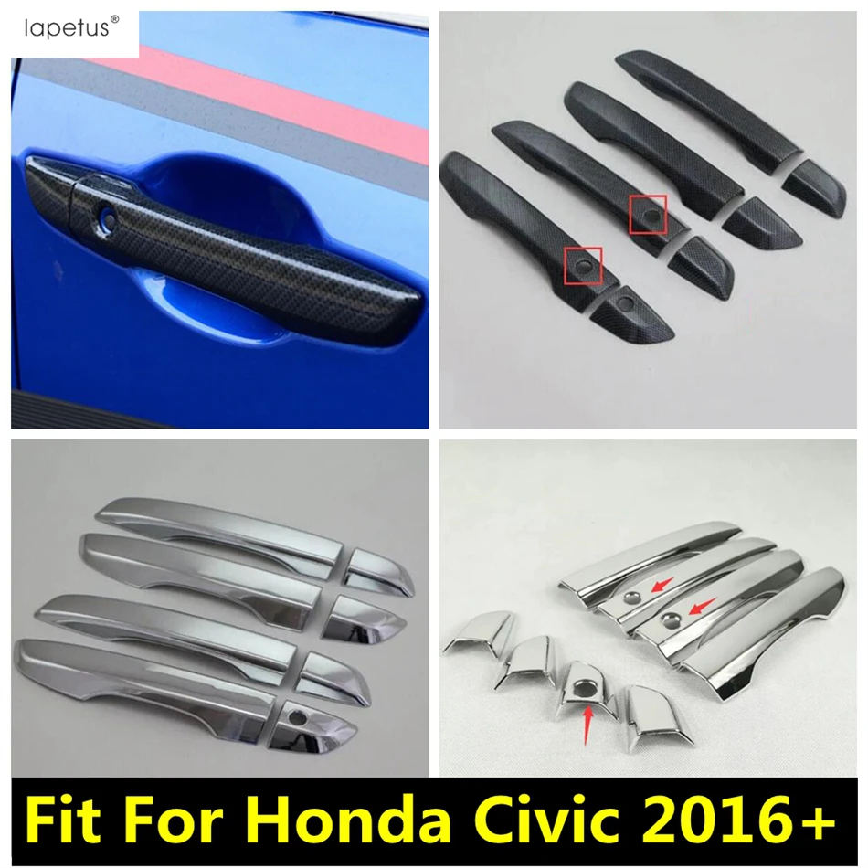 

Боковая дверная ручка автомобиля, декоративная защитная накладка для Honda Civic 2016-2020, ABS, хром/углеродное волокно, аксессуары, внешний комплект