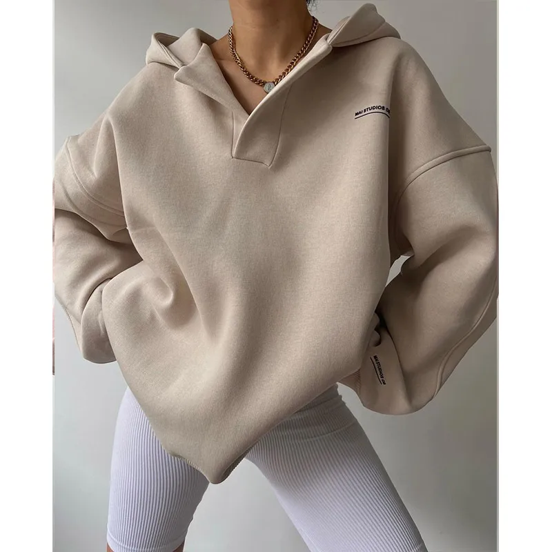 Autumn Elegant Fashion Harajuku Slim Fit Female Clothes Loose Casual All Match Tops Printed Insert Long Sleeve Hooded Hoodie