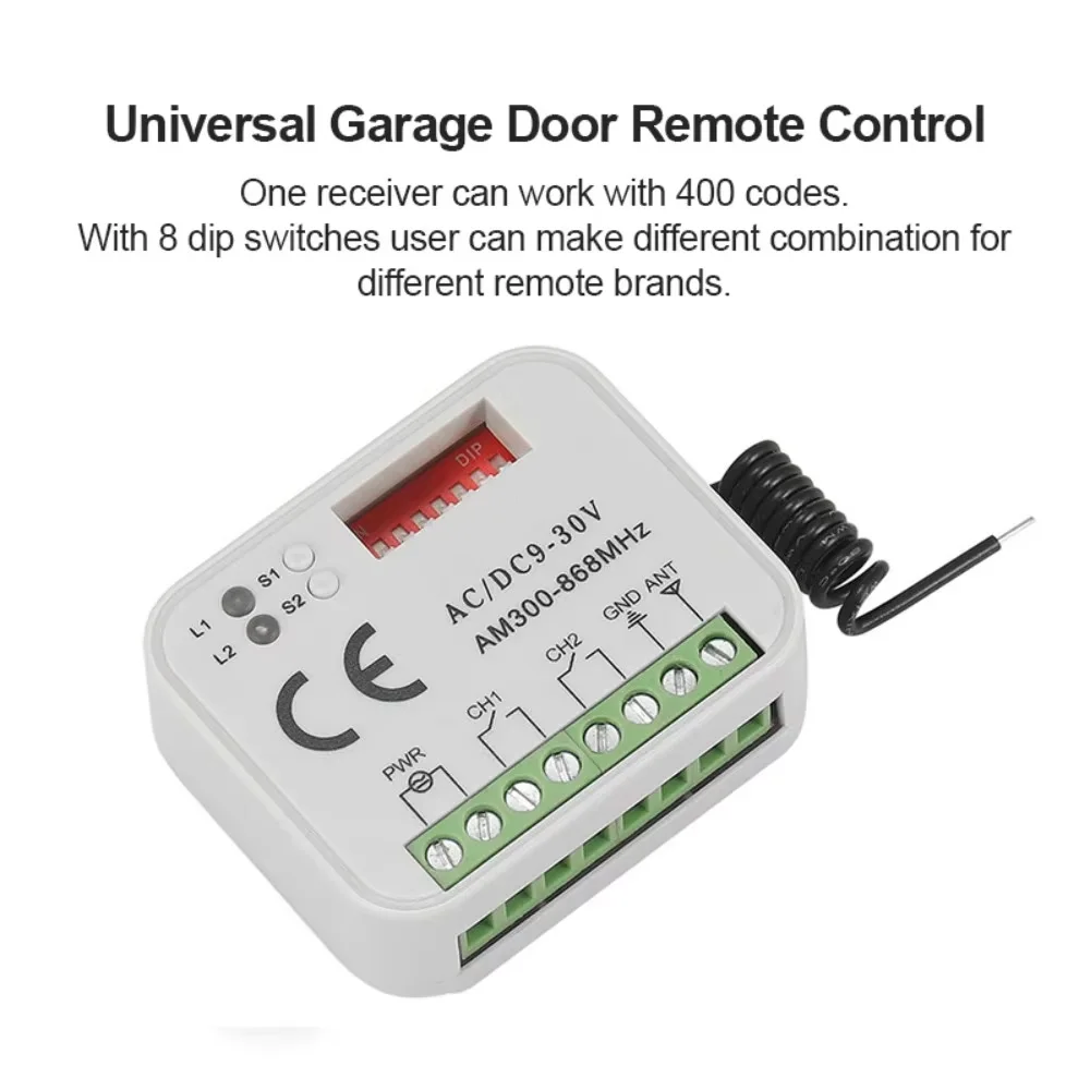 Remote Control Switch Receiver 300-868MHz 433MHz Receiver Universal AC/DC 9-30V Garage Door Control Garage Command