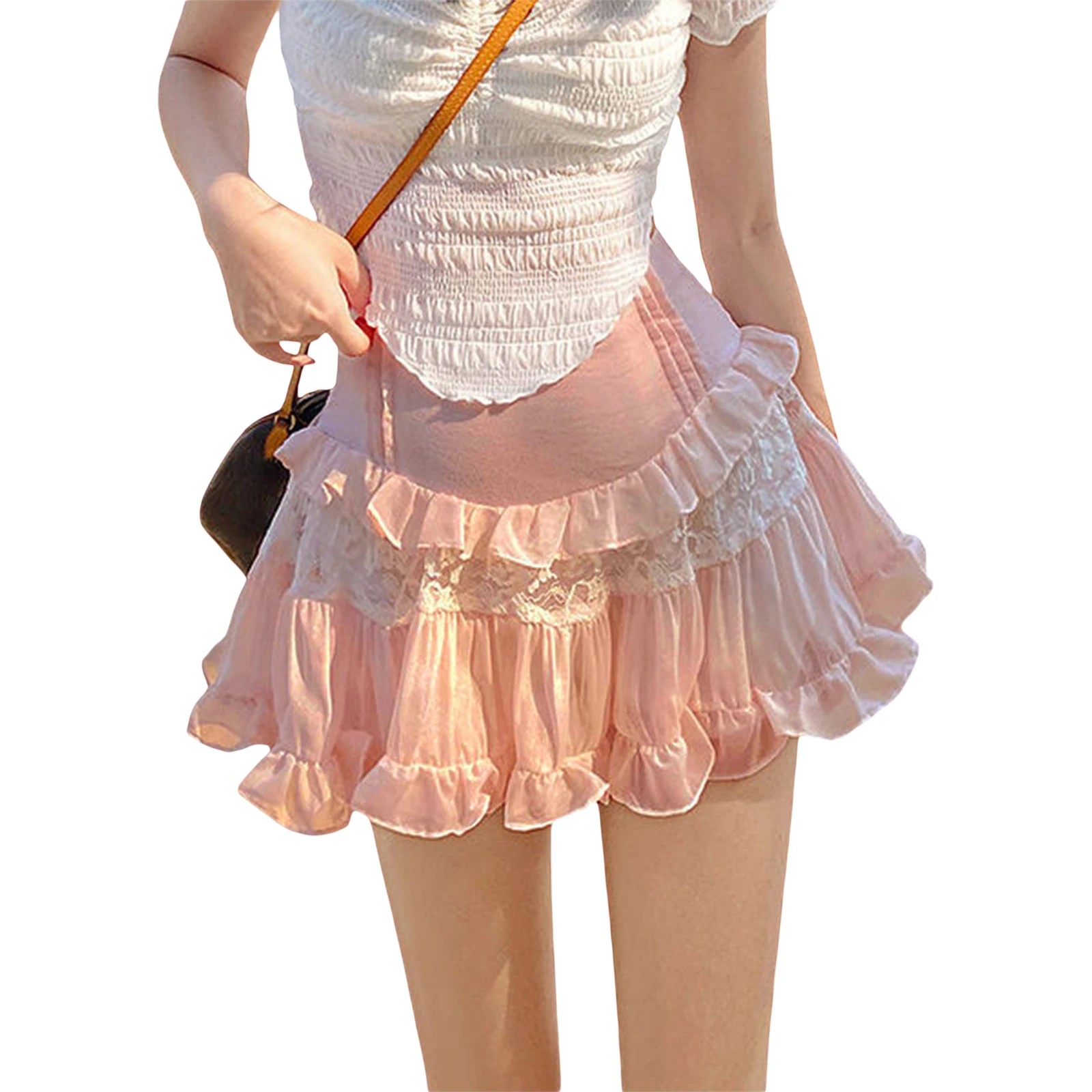 Kawaii-Cute-Ruffle-Skirt-Women-Pink-Sweet-High-Waist-Lace-Patchwork ...